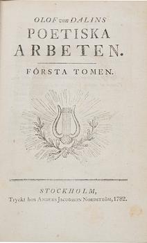 BOK, 2 vol, "Olof von Dalins Poetiska Arbeten", Stockholm 1782-83.
