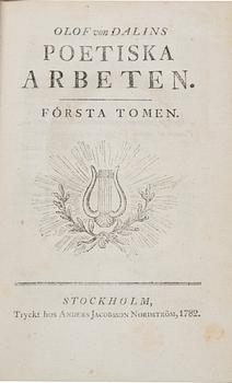 BOK, 2 vol, "Olof von Dalins Poetiska Arbeten", Stockholm 1782-83.