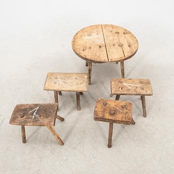 A set of four painted wooden stools first half of the 20th century.