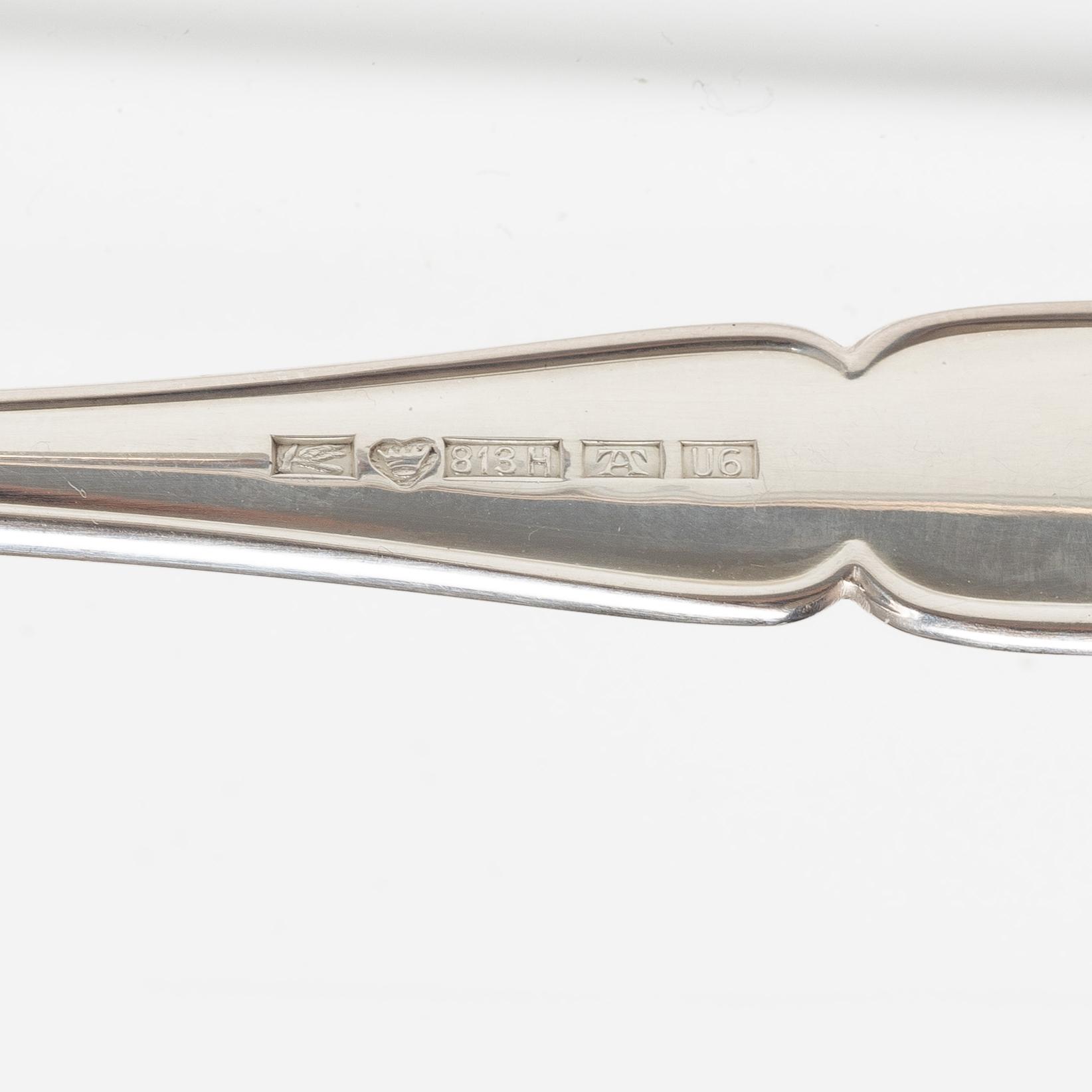 Bordsskedar, 12 st, silver, modell Viktoria, Suomen Kultaseppä Oy, Åbo, Finland 1949.