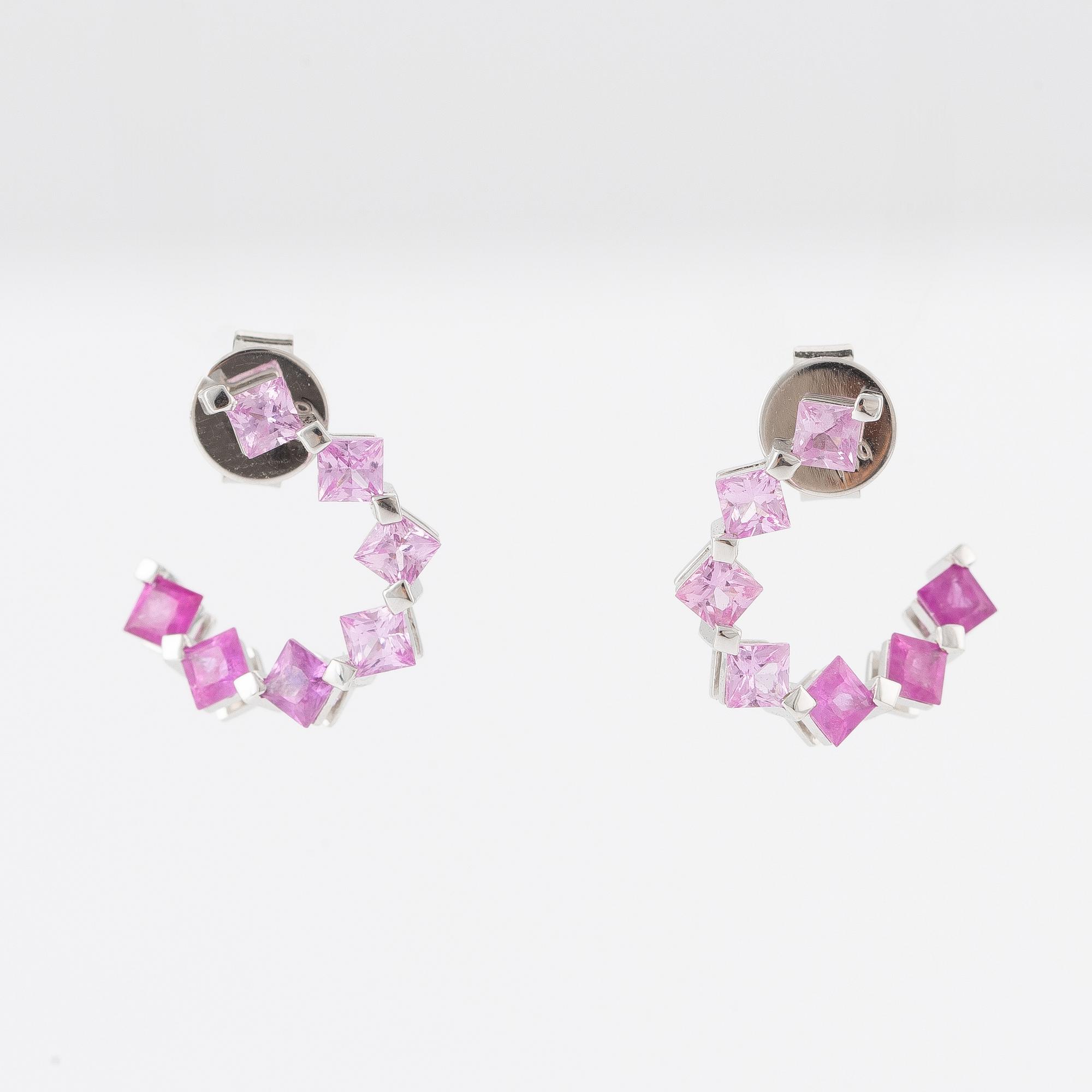 Örhängen, ett par, 18K vitguld med rosa safirer.