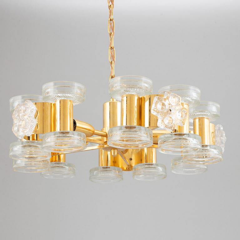 A brass and glass ceiling glass,  second half of 20th Century.