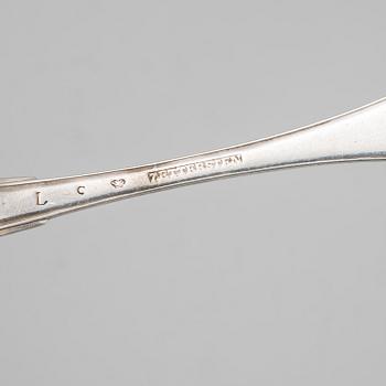 A set of four silver spons, among others mark of Pehr Zethelius, Stockhom 1797.