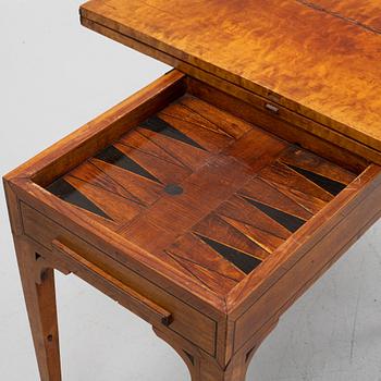 A birch card table, 19th Century.