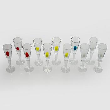 Gunnel Sahlin, A set of 11 licquer glasses, 'Marrakech'-serie, Kosta Boda Sweden.