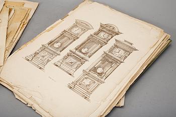 MÖBELPLANSCHER, ca 60 stycken, nyrokoko och nyrenässans, Tyskland, 1800-talets slut.