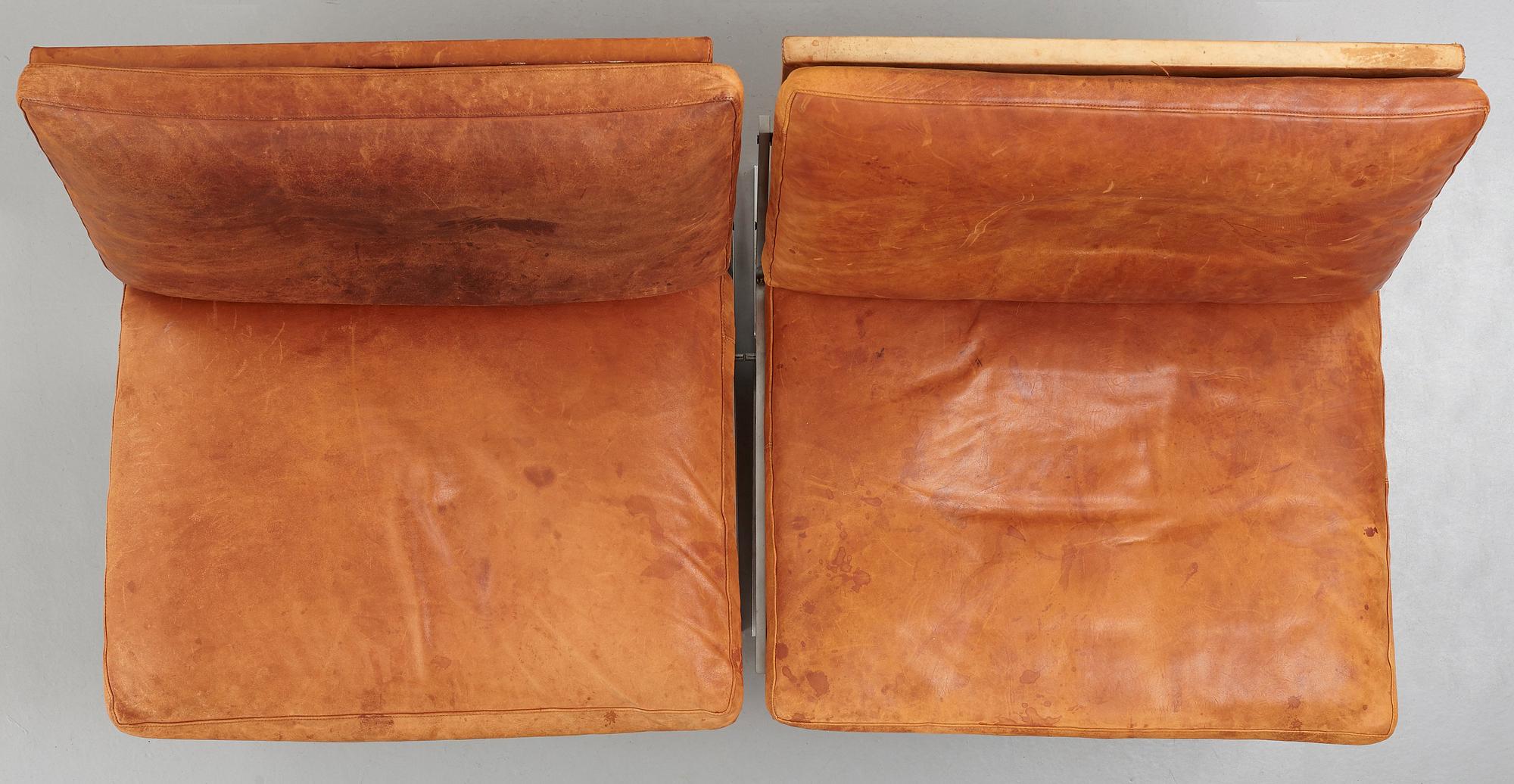 Preben Fabricius & Jørgen Kastholm, a pair of "Bo 561" brown leather and steel lounge chairs, Bo-Ex, Denmark 1960-70's.