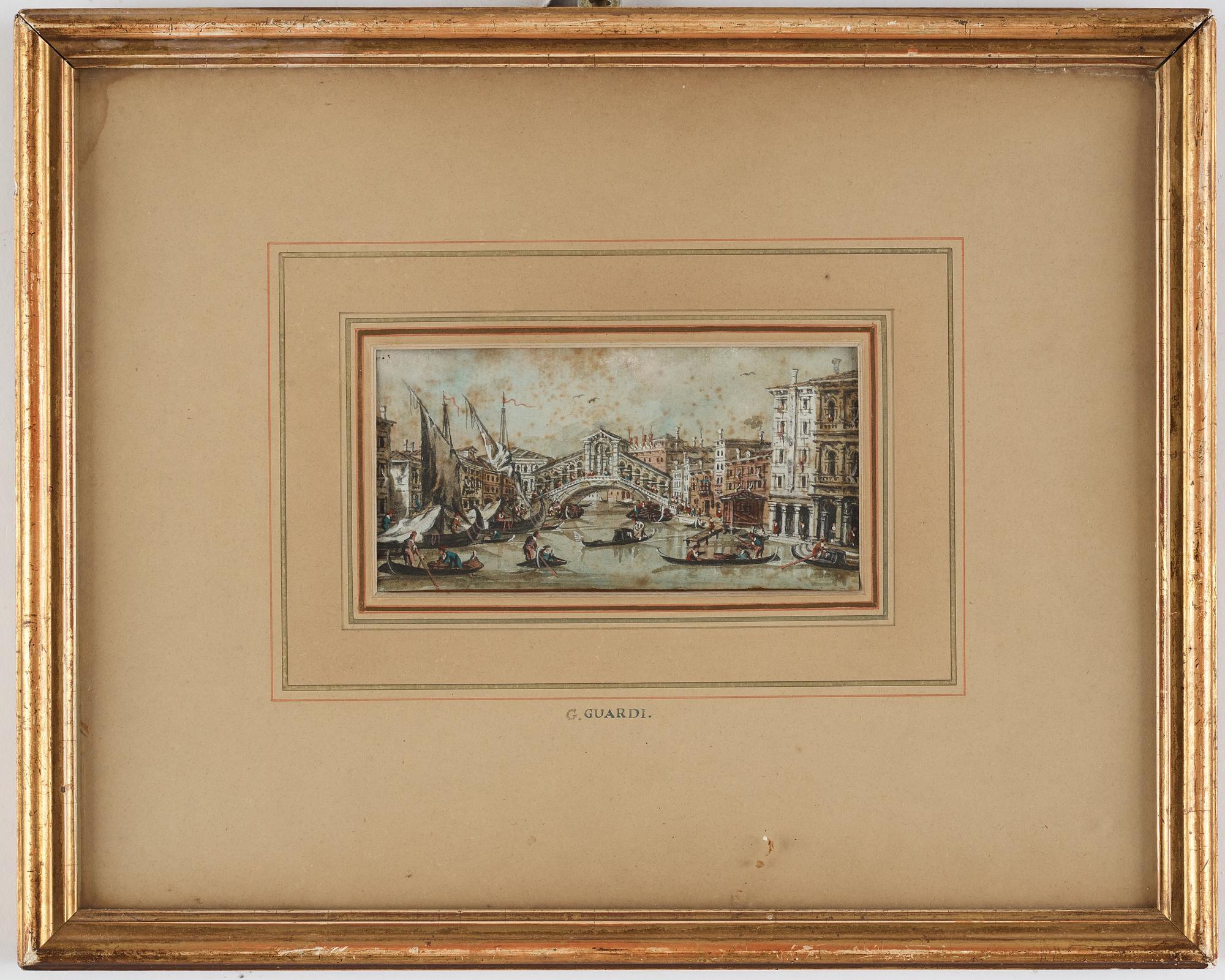 Giacomo Guardi Tillskrivna, Venedigmotiv med Rialtobron, ett par.