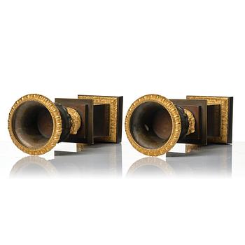 A pair of French Louis Philippe gilt and patinated bronze urns, first part 19th century.