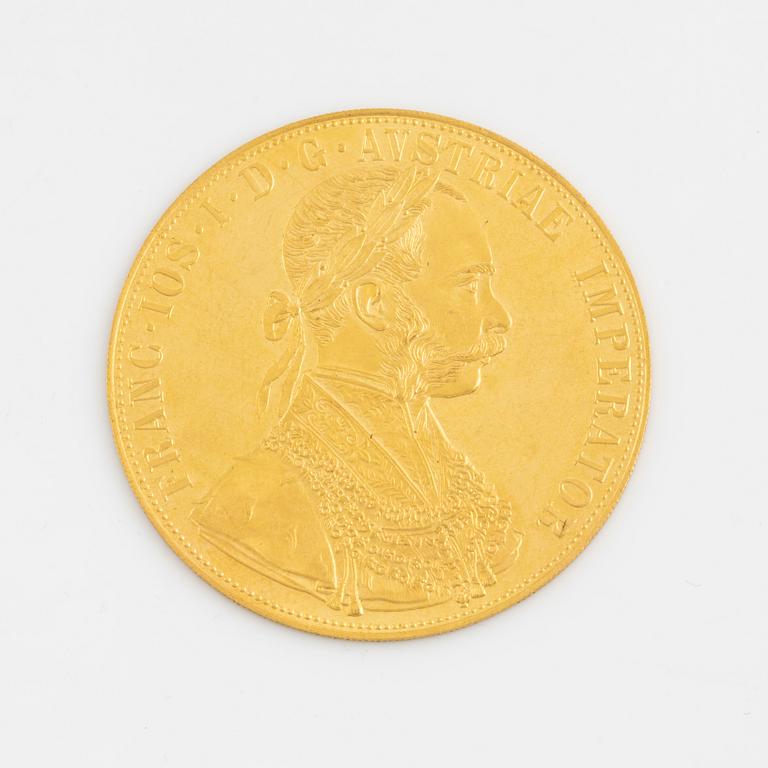 Guldmynt, Österrike-Ungern, 4 Ducat, 1915, senare prägling.