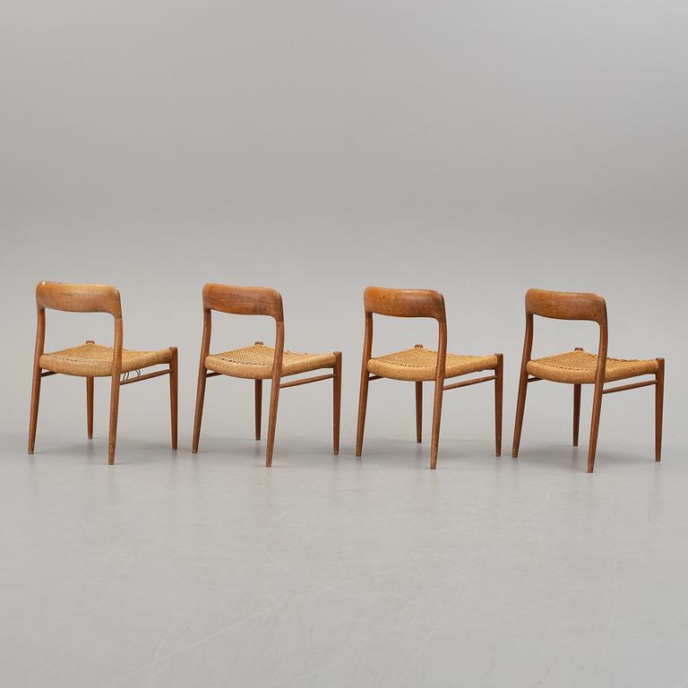 A set of four Niels Ole Møller teak chairs, JL Møller, Højberg, Denmark 1950's-60's.