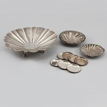 PARTI SILVER, 10 delar, delvis låghaltigt, 1900-talets första hälft, vikt 651 g.