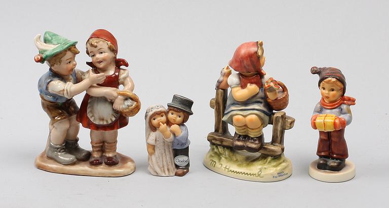 PARTI FIGURINER, 4 st, porslin, bl a Hummel.