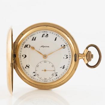 Alpina, pocket watch, 14K gold, hunter, 53 mm.