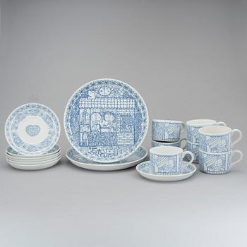 STIG LINDBERG, servisdelar, 16 st, "Boro", porslin, Gustavsberg.