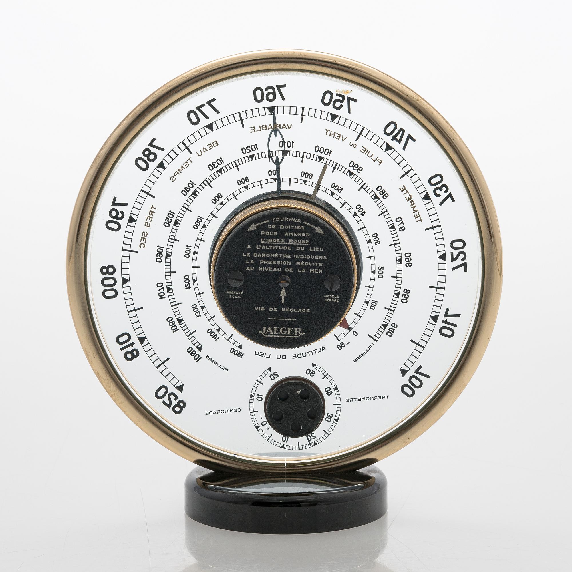 Barometer-termometer, Jaeger, modell 7.A.B, Frankrike 1900-talets mitt.