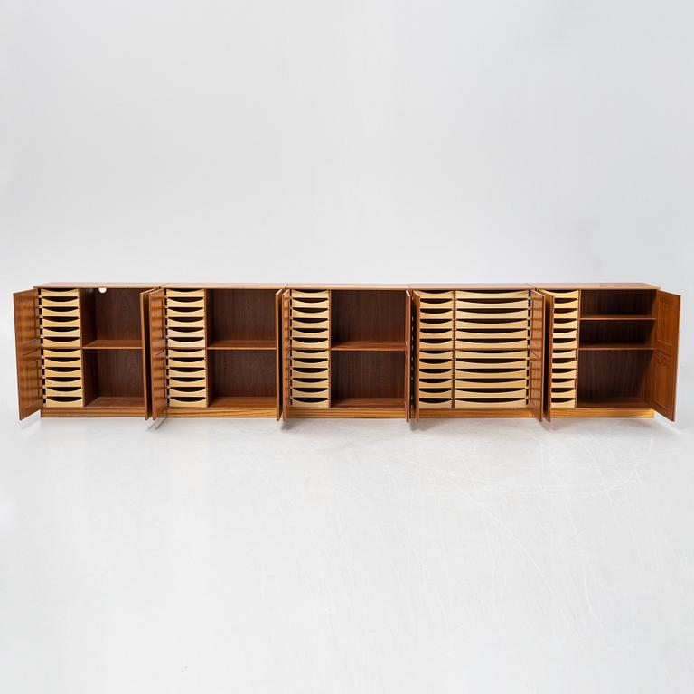 Mogens Koch, five 'Byggereolen' cabinets, Rud Rasmussens Snedkerier, Denmark, second half of the 20th century.
