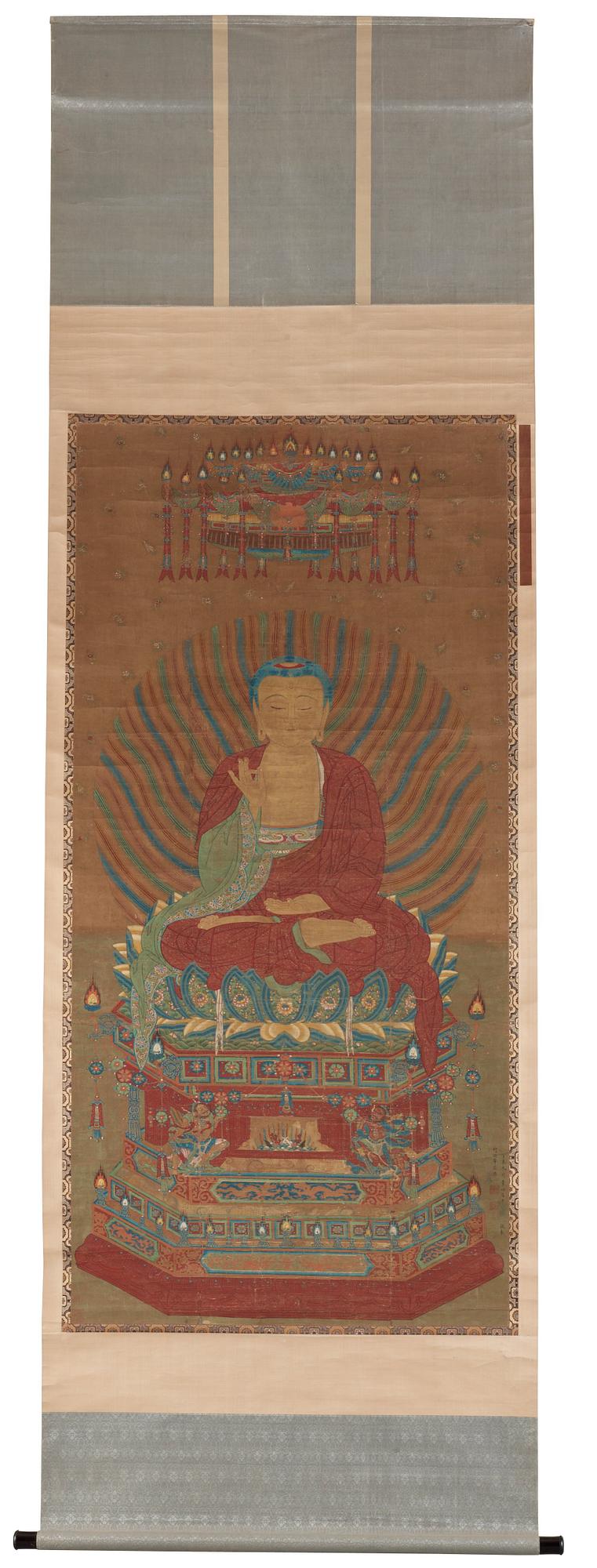 RULLMÅLNING, troligen 1700-tal eller äldre. Shakyamuni Buddha.
