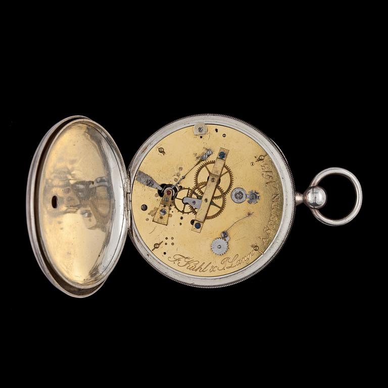 A silver Kühl pocket watch, chronograph, 19th century.