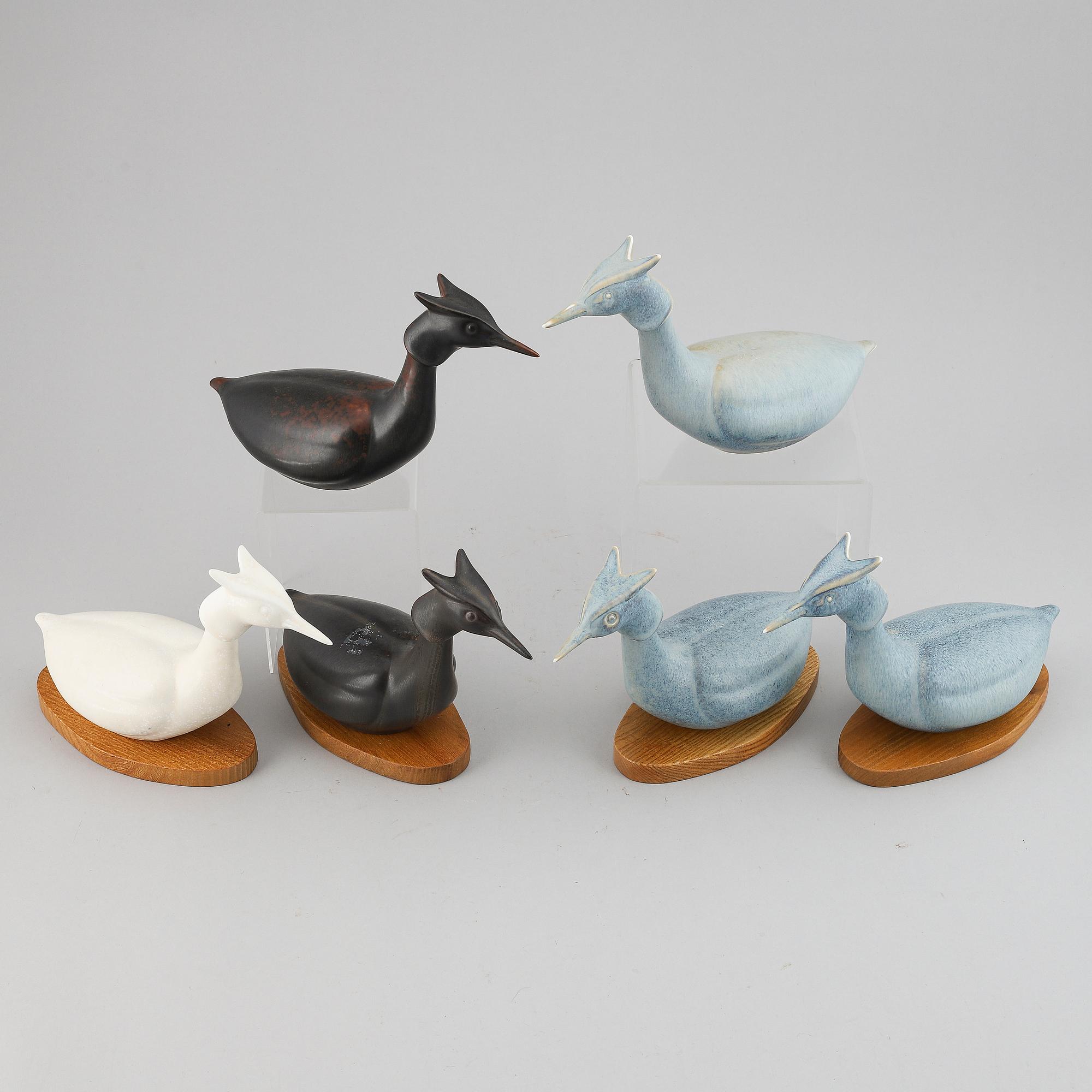 GUNNAR NYLUND, a set of six stoneware figures of birds, Rörstrand.