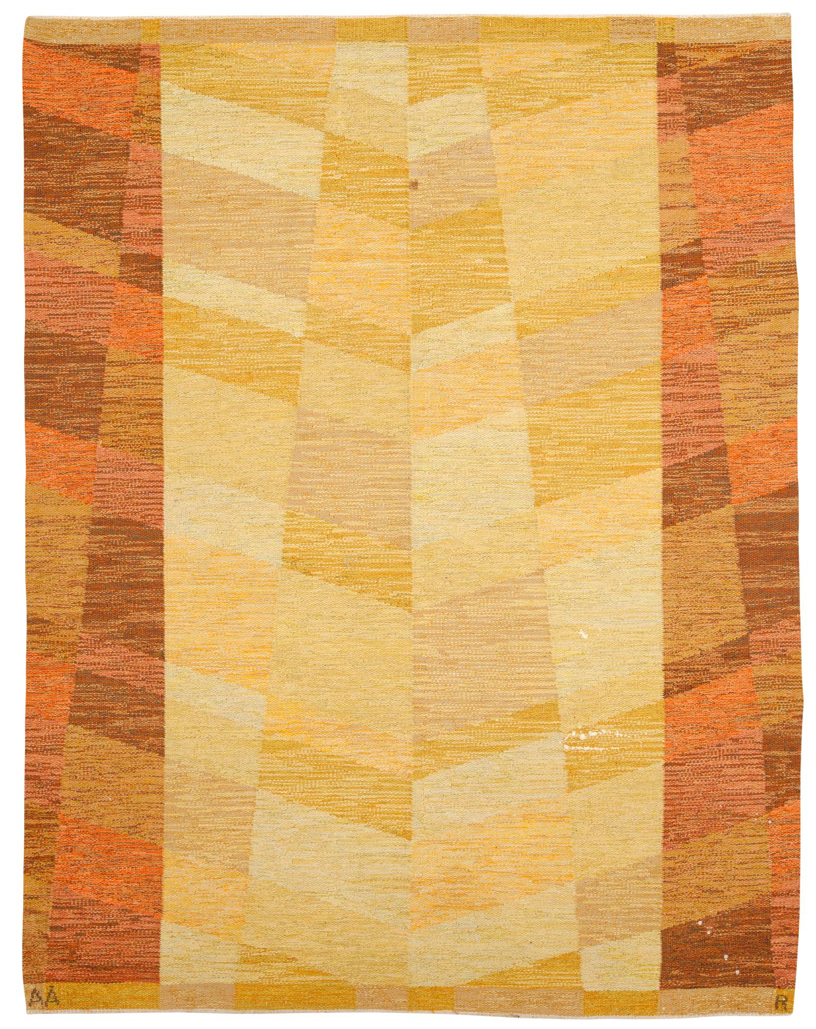 CARPET. Rölakan (flat weave). Signed AÅ R. Sweden, from the 1950's.