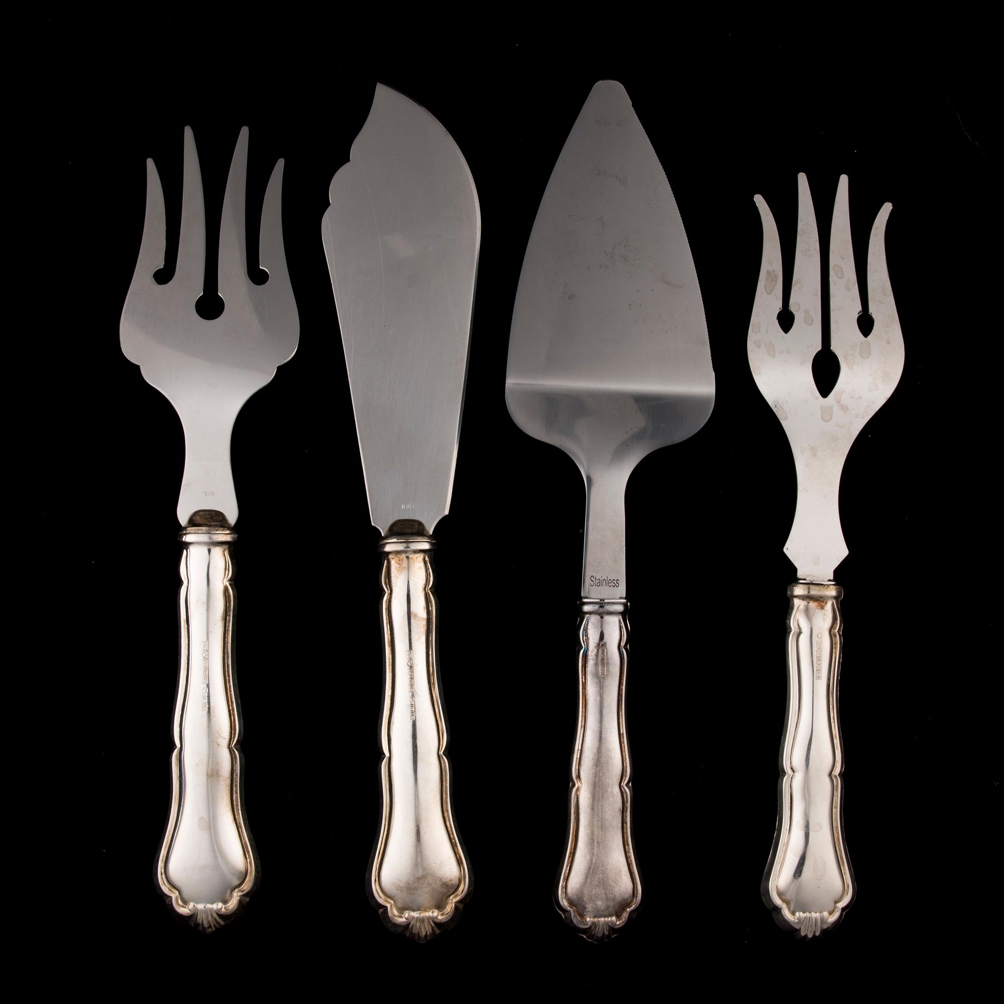 SERVERINGSBESTICK, 8 delar, silver, "Chippendale", bär diverse finska tillverkarstämplar, 1991-2013.