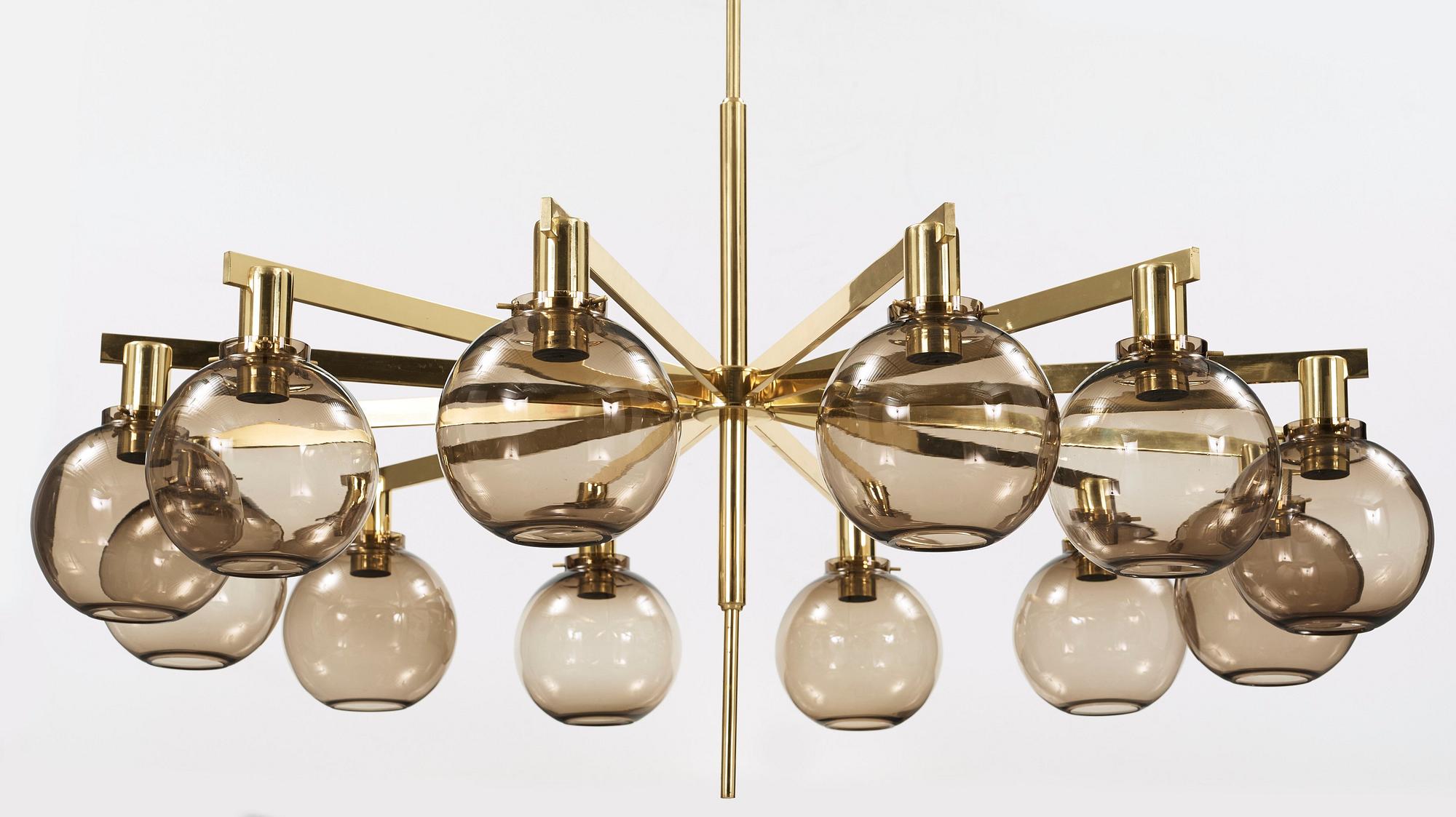 Hans-Agne Jakobsson, a brass twelve-light ceiling lamp, Markaryd, Sweden 1960's-70's, model T548/12.