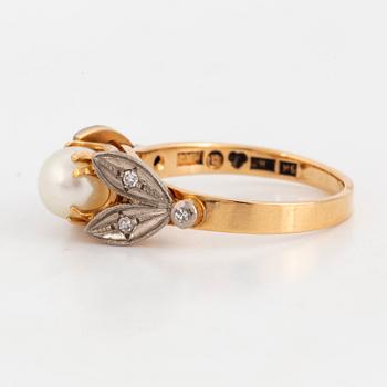 Cultured pearl and eight-cut diamond ring.