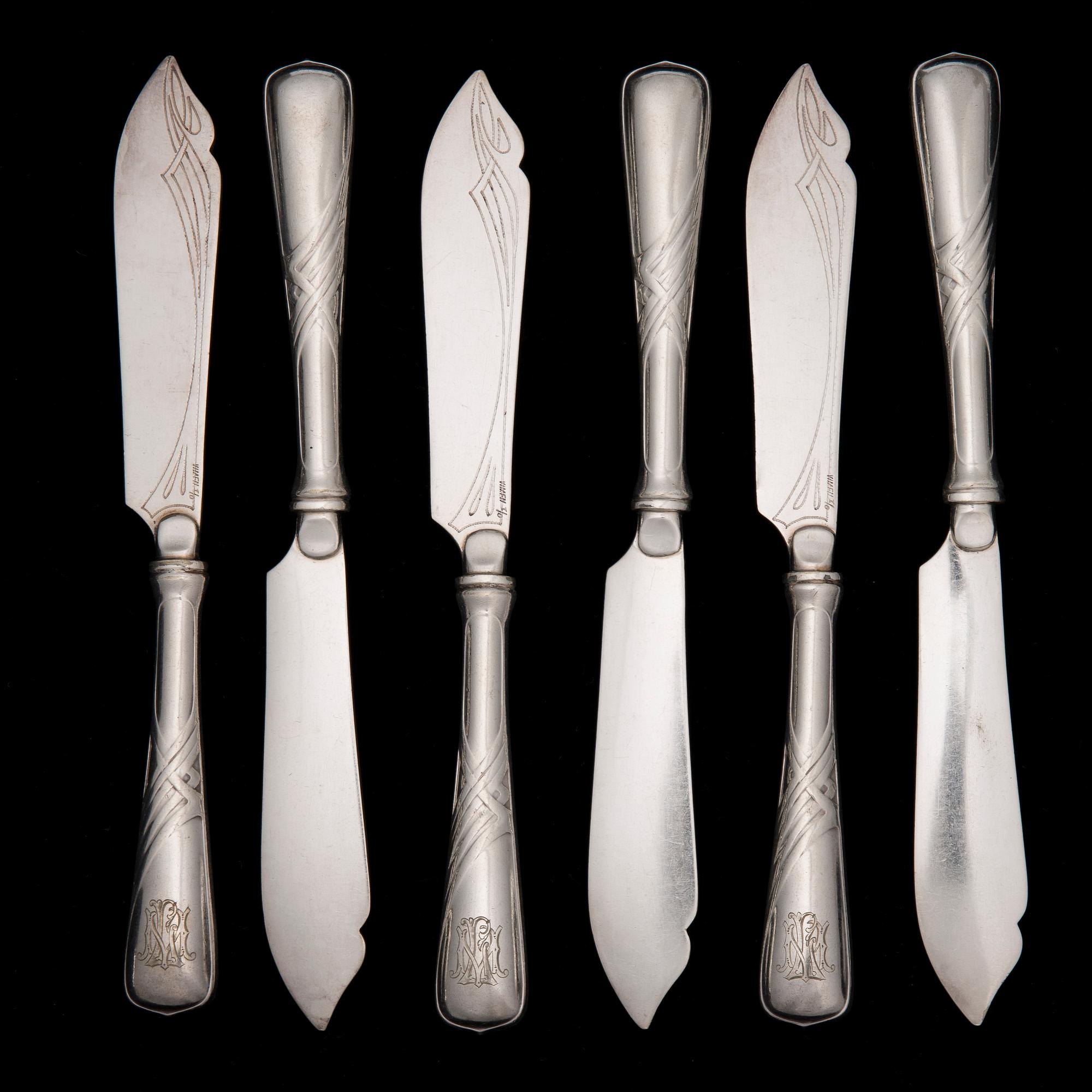 FISKBESTICK, 12+12+2, försilvrade, jugend, 1900-talets början.
