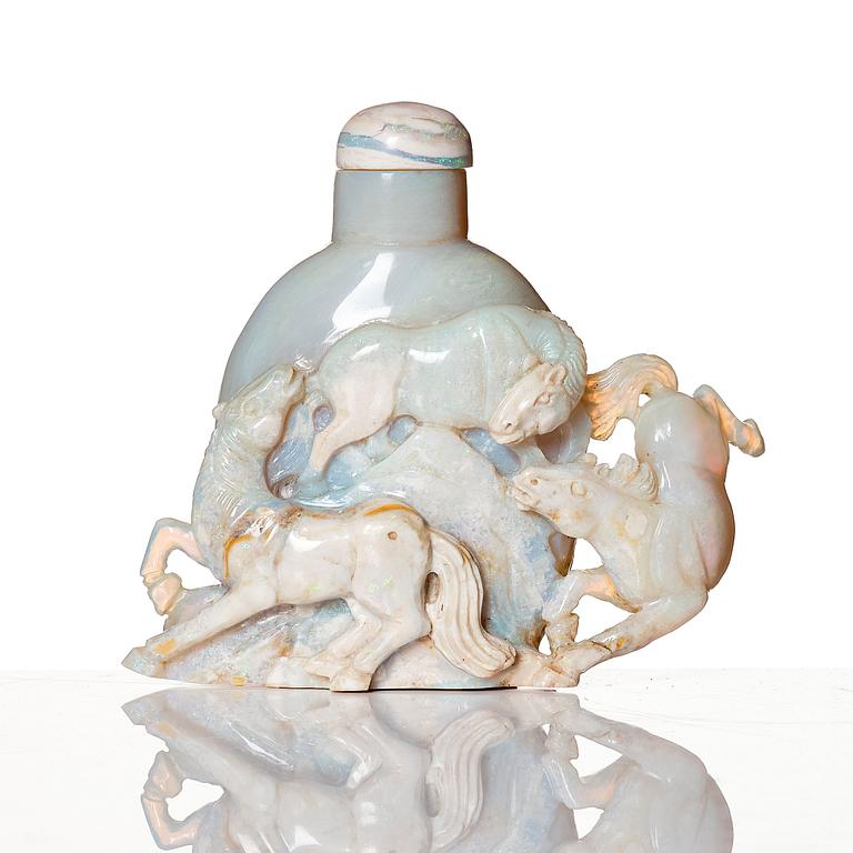 A set of six Chinese sculpted snuff bottles, 20th Century.