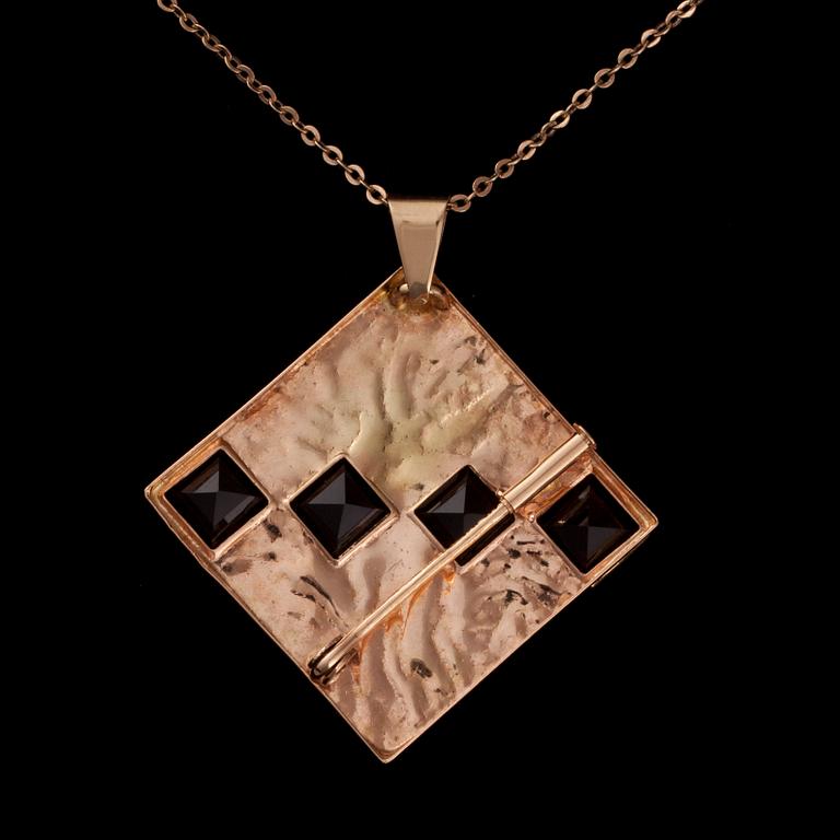 HÄNGE / BROSCH, 14K guld och rökkvarts. Vikt ca 5,9 g.