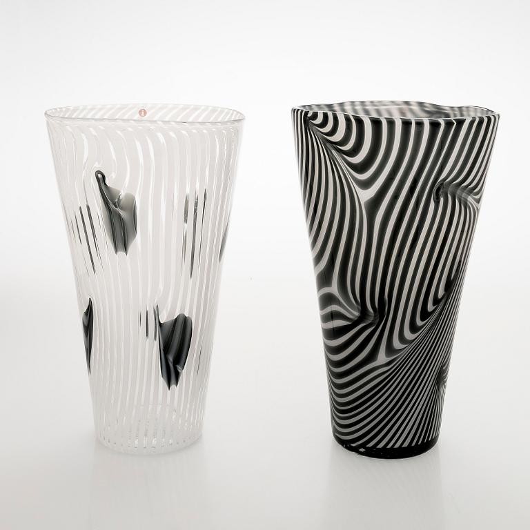 Kerttu Nurminen, two vases, signed Kerttu Nurminen Nuutajärvi, 18/99 and 63/99.