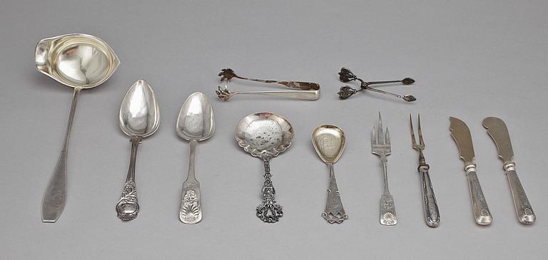 PARTI SILVER, 11 delar, bla Kultateollisuus Ky, Åbo, Finland, 1922. Tot vikt ca 635g.