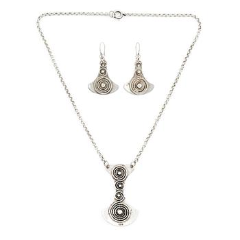 489. Rosa Taikon, a pendant with chain and a pair of earrings, sterling silver, Stockholm 1975 and 1976.