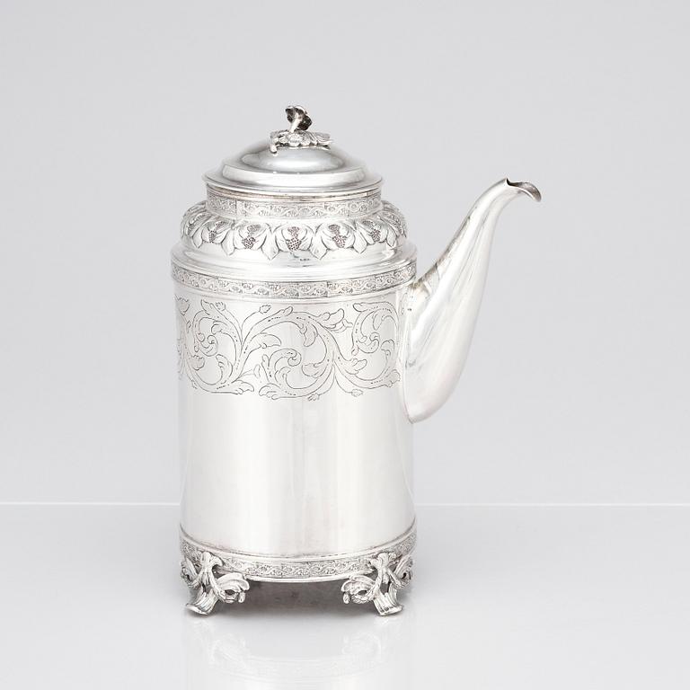 A Swedish late 18th century silver coffee pot, mark of Peter Pihl, Västervik 1798.