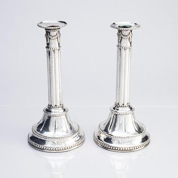 A pair of Swedish 18th century silver candlesticks, marks of Fredric Meyer, Karlshamn 1787.