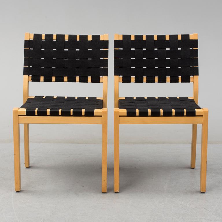 Six end of the 20th century model 611 chairs by Alvar Aalto for Artek, Finland.