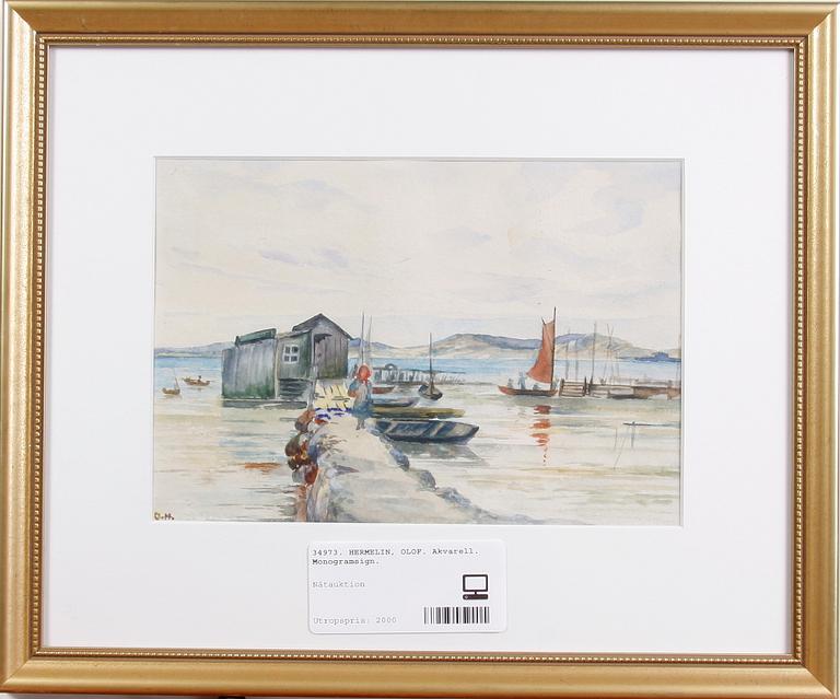 HERMELIN, OLOF. Akvarell. Monogramsign.