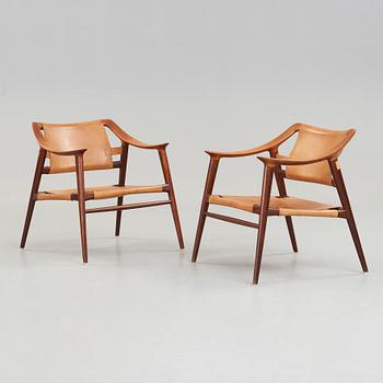 Adolf Relling & Sigurd Resell, a pair of teak and leather "56/2 Bambi-series" armchairs, Norway 1950-60's.