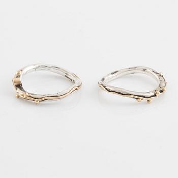 Ringar, By Birdie, två stycken, silver, en med briljantslipad diamant.