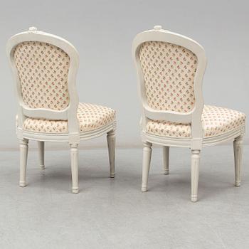 A Gustavian chair by Jakob Malmsten (master in Stockholm 1780-1788). One later copy included.