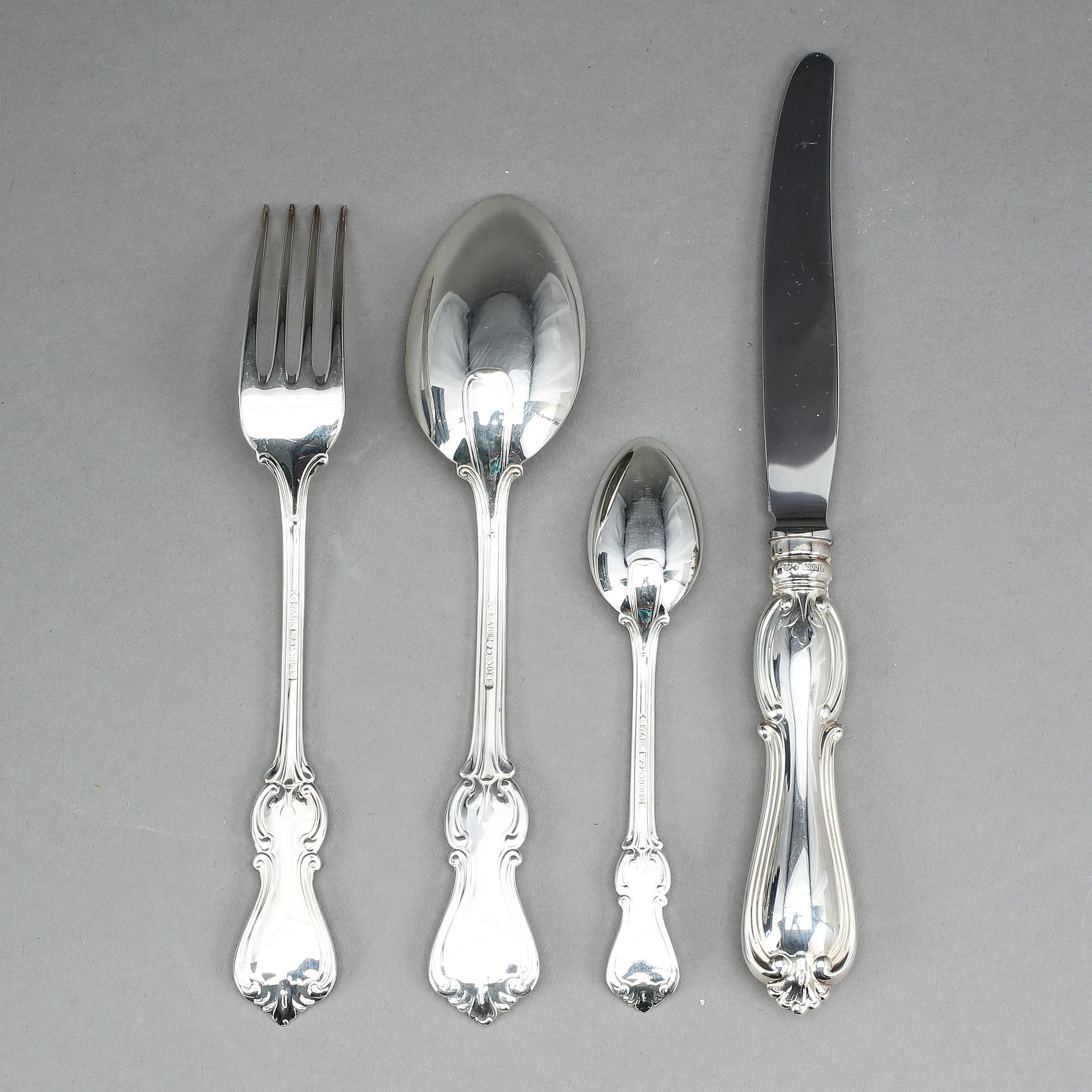 BESTICKSERVIS, 48 delar, "Olga", silver, GAB, Stockholm, bla 1979. Vikt ca 1183g.