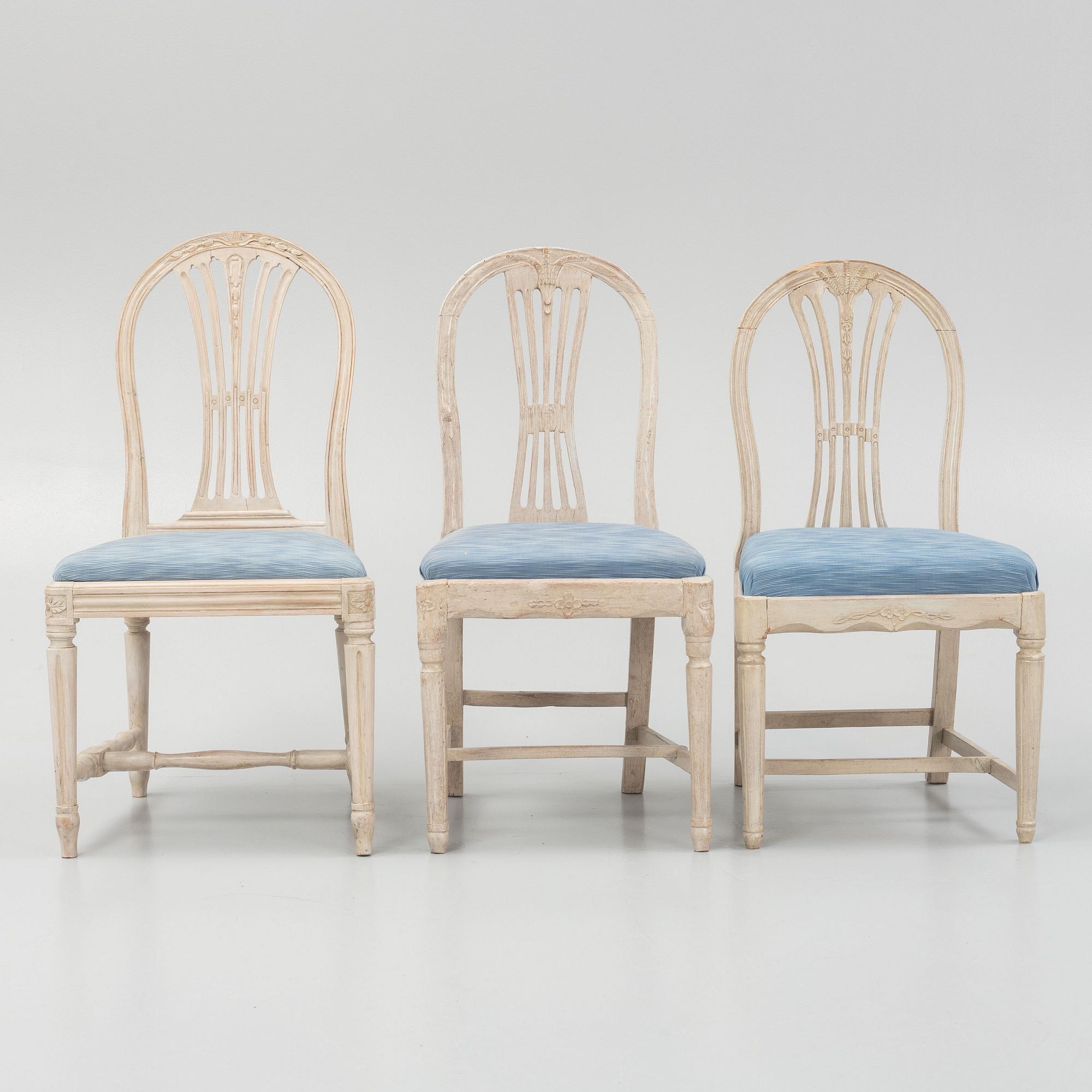 Stolar, elva stycken, Gustavianska samt Gustaviansk stil, 1700-talets slut — sent 1900-tal.