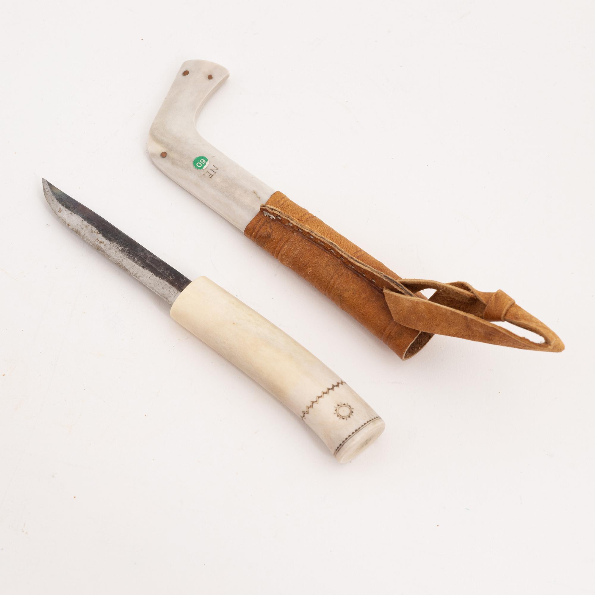 A reindeer horn knife by Nikolaus Fankki, before 1965, signed.