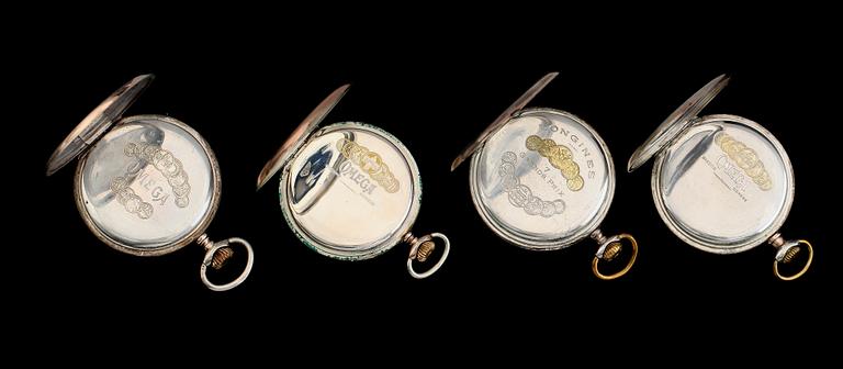 FICKUR, 4 st, silver, Omega och Longines, 1900-talets första hälft.