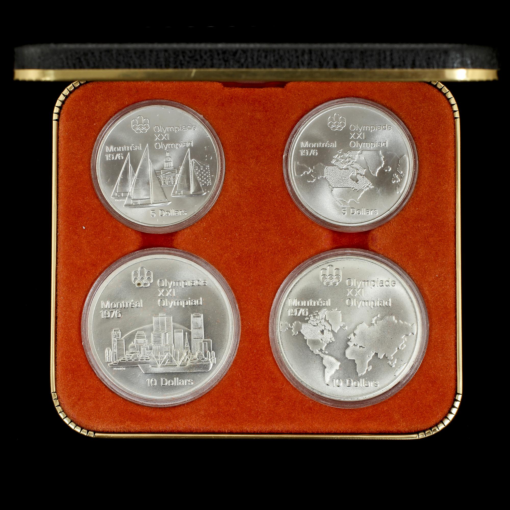 MINNESMYNT, 4 st, silver, från Olympiska Spelen i Montreal, 1976, tot vikt, inkl plastetui, 168 g.