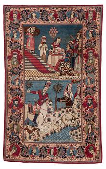 395. A semi-antique pictoral Kashan rug, Central Persia, c. 219 x 137 cm.