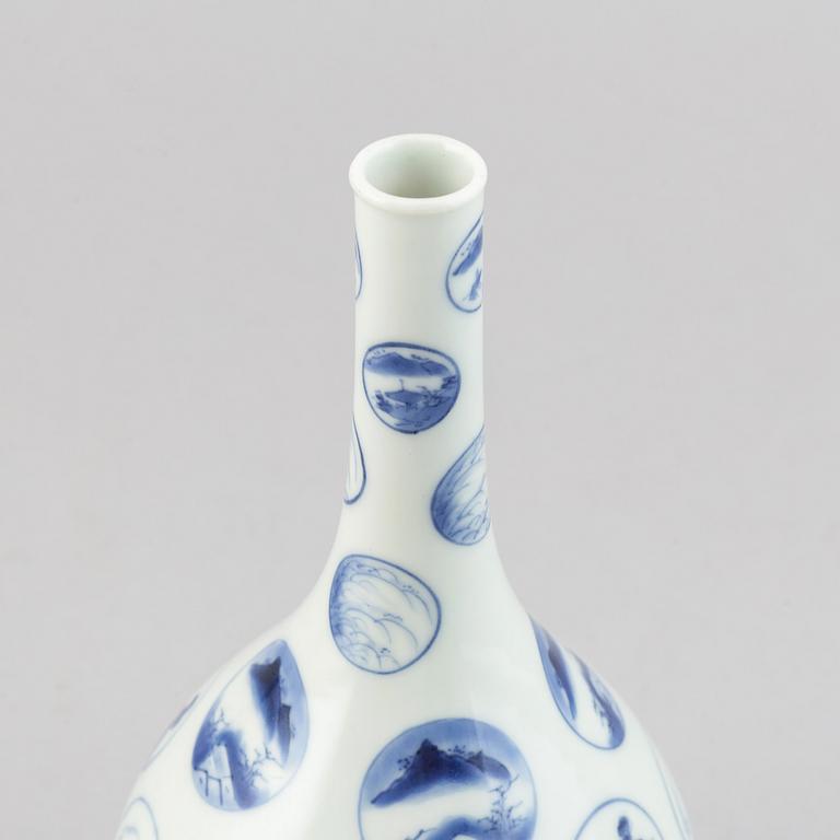 A Japanese blue and white 'Arita ware' bottle vase, 19th century.