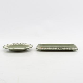 A collection of boxes, plates, and a vase 9 dlr mostly Wedgwood England 20th century jasperware.