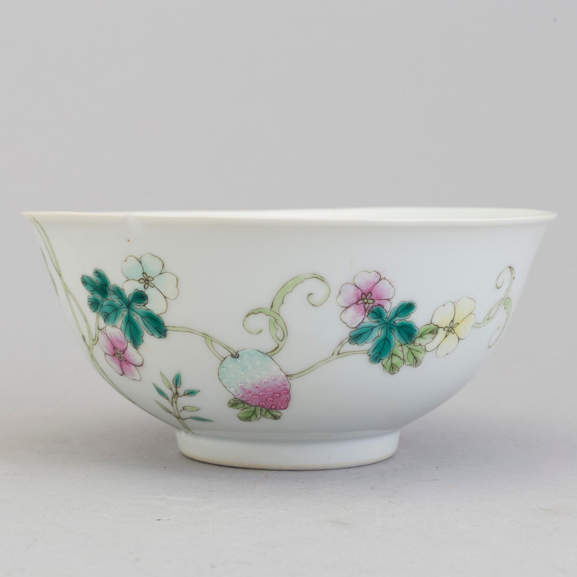 A Chinese famille rose porcelain bowl, Republic, early 20th century with Hongxians mark to the base.